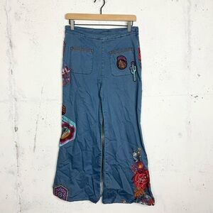Spell And The Gypsy Vintage Embroidered Flower Child Flare Wide Leg Jeans